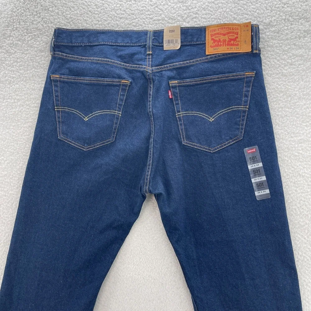 Levi's Jeans Men's 36x34 Blue 501 Original Straight Button Fly Dark Denim Grunge